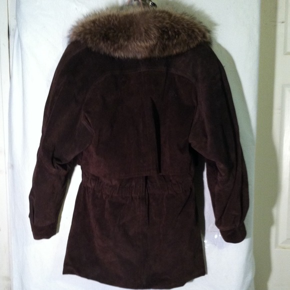 REDUCED $75 Marvin Richards suede & fur trim coat - Picture 3 of 3