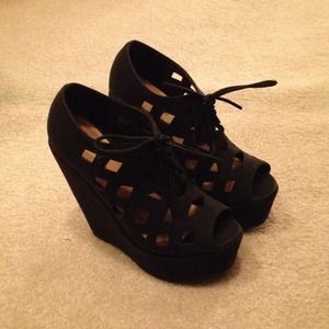 Black Platform Wedges - Cutout Pattern