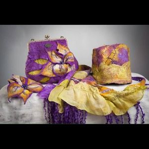 Handmade felted 100%Alpaca purse, hat and scarf