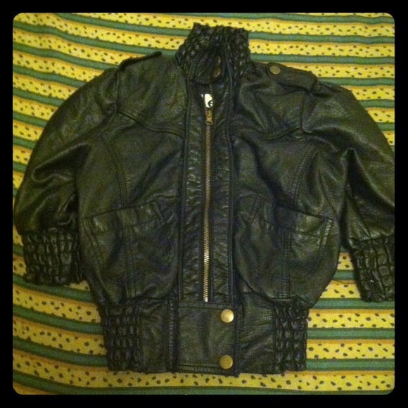Cute leather bomber jacket