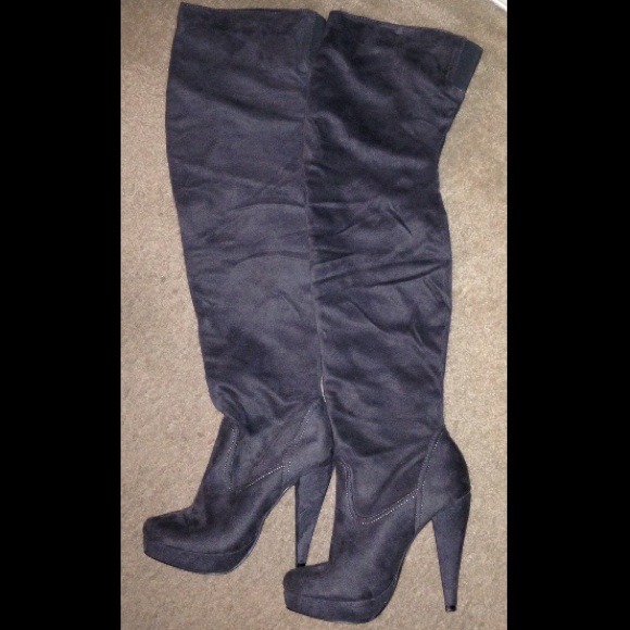 Grey soft suede thigh high boots