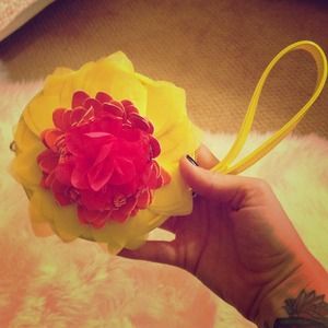 Yellow and pink flower clutch
