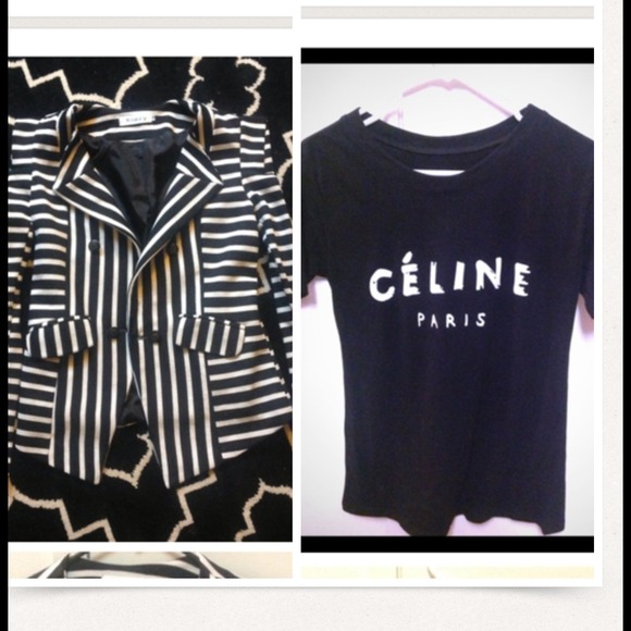 Tops - Bundle: Celine Paris logo tee/stripe blazer