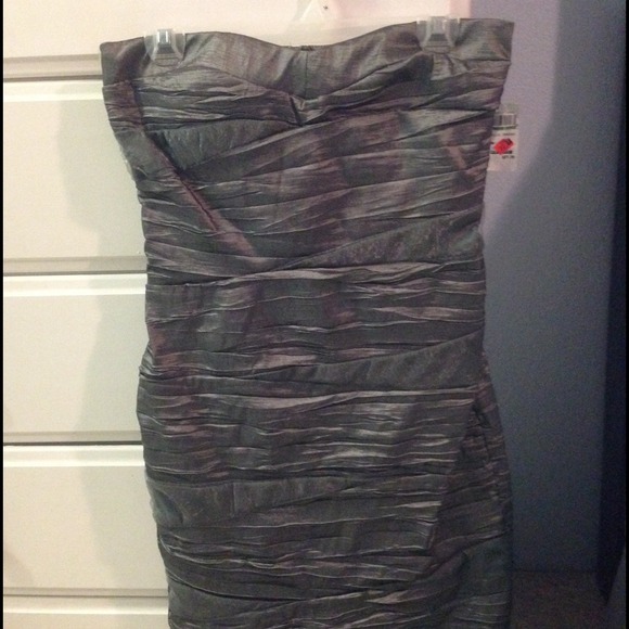 NWT Poetry Metallic gray strapless dress