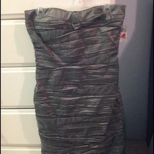 NWT Poetry Metallic gray strapless dress