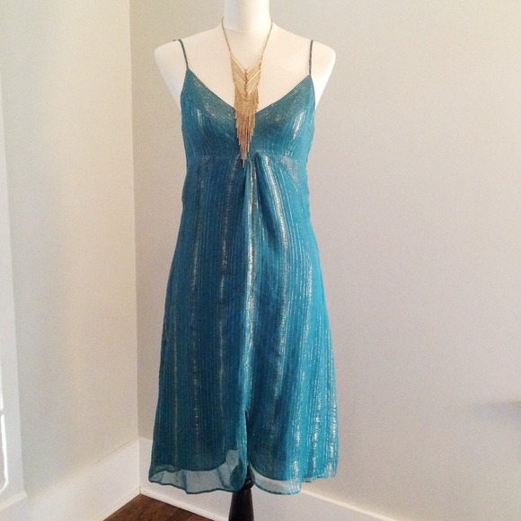 😻CLEARANCE!😻 Teal & Metallic Gold Sheer Dress