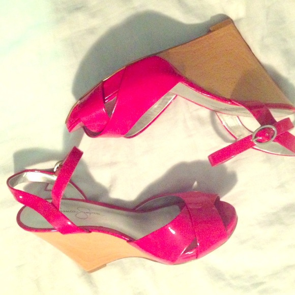 Jessica Simpson red patent leather wedges