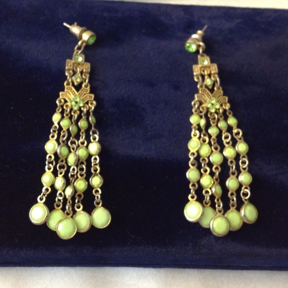 Gold and Green Year Drop Dangle Earrings