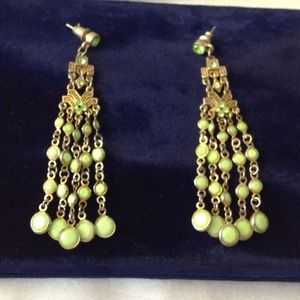 Gold and Green Year Drop Dangle Earrings