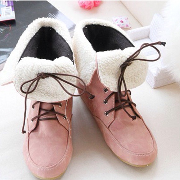 Shoes - New Hot Sale Fuzz Lapel Tie Up Short Boots Pink