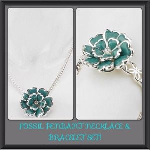 FOSSIL TURQUOISE PENDANT NECKLACE& BRACELET SET!