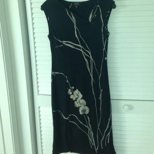 Black BCBG dress with flower print.