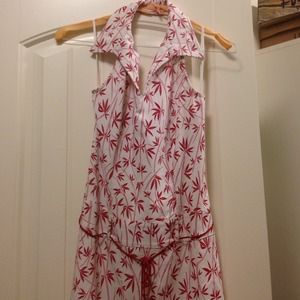 Red and white halter dress