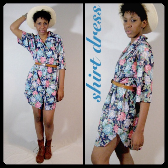 vintage 70s floral shirt dress