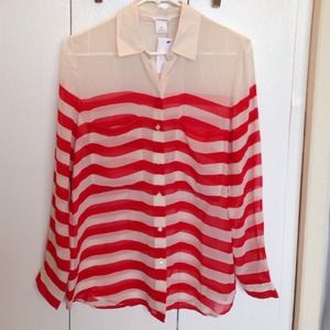 Club Monaco oversized chiffon shirt red stripes