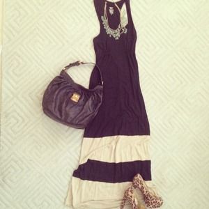 ✨ Black and Nude Color Block Maxi Dress