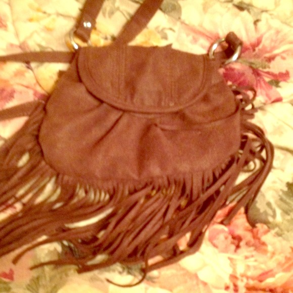 Brown fringe side purse