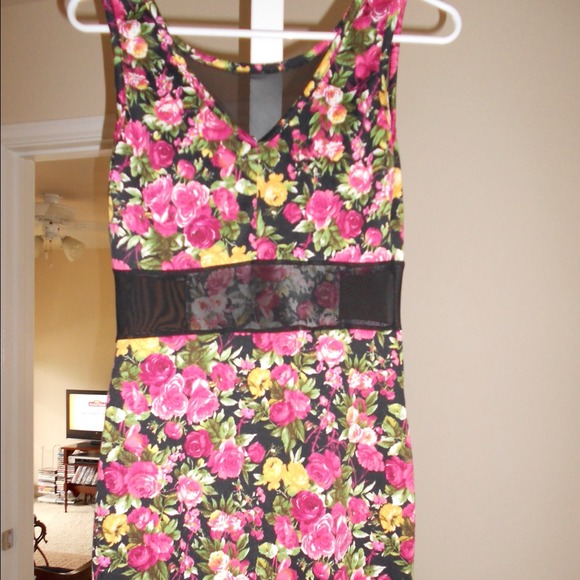 Floral mesh cut out dress