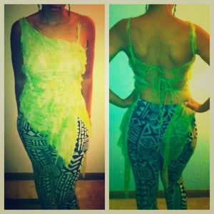 Avant Garde Green Leaf Chiffon Tie Back Top