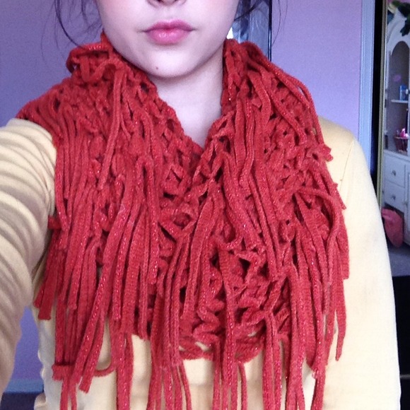Orange Glitter Knit Scarf