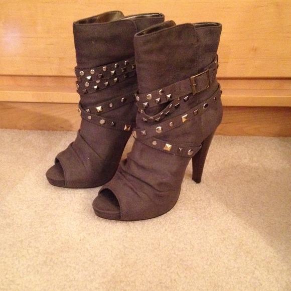 Studded Strappy Charcoal Peep-Toe Booties - Picture 1 of 1