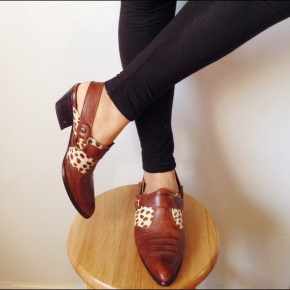 Vtg brown western harness boot clogs
