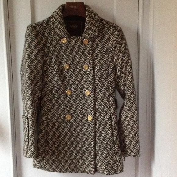 Coach black and white houndstooth wool coat