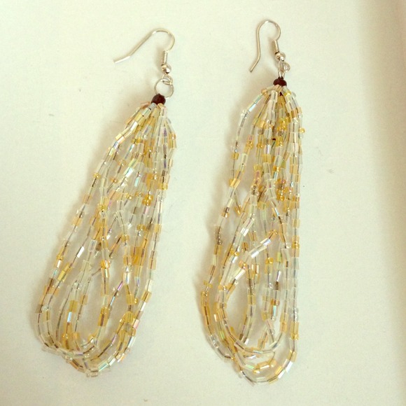 White and yellow beaded earrings