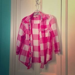 🙅TRADED🚫Pink & White Plaid Shirt🎀💗