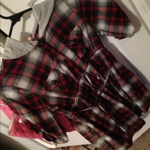 Cute red/grey plaid shirt with hood