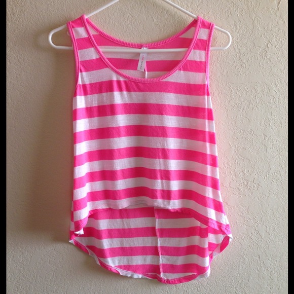 Tops - White and Pink Striped Hi-low Tank Top