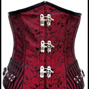 Red Steampunk Underbust Steel Boned Corset
