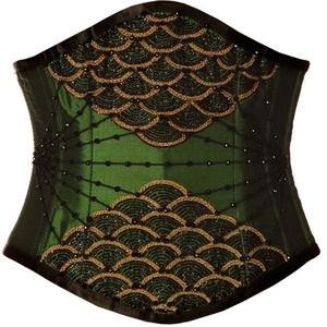 Green Satin Hand Beaded Steel Boned Corset