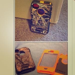 2 camouflage and orange otter box cases bundle