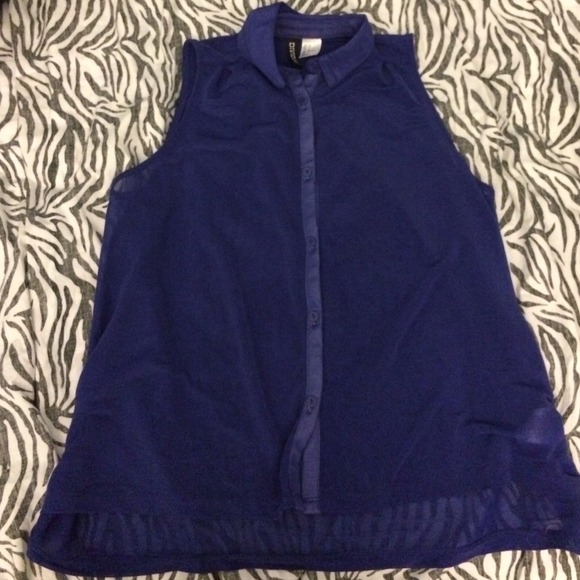 Blue button up collared tank