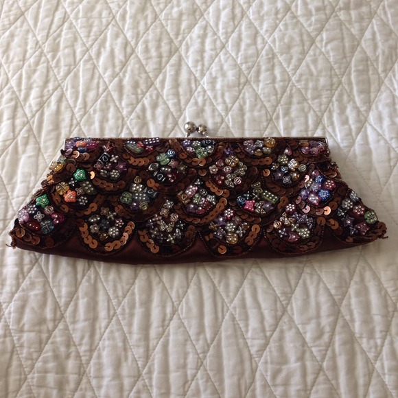 Chocolate Brown Beaded Clutch