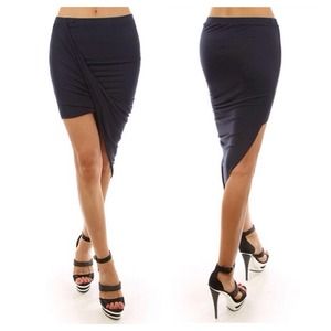ASYMMETRICAL HEM GRECIAN KNIT BODYCON SKIRT