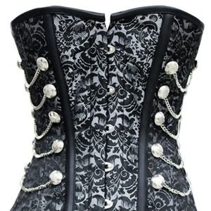 Black & Silver Satin Overbust Steel Boned Corset