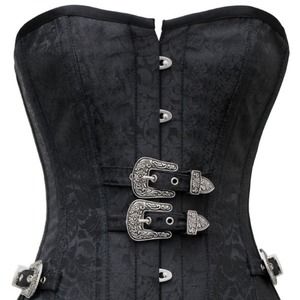 Black Buckle Overbust Steel Boned Corset