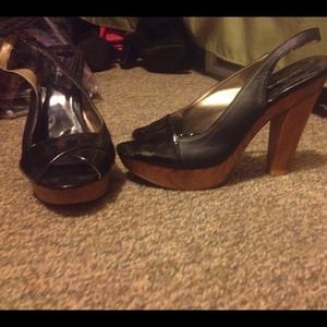 Black and wood heels