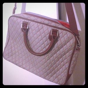 Light gray/brown faux leather hardware laptop bag.