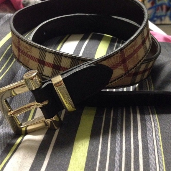 Haymarket check belt with leather trim