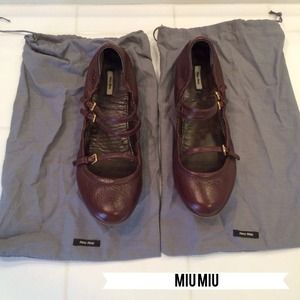 Miu Miu Three Strap Leather Flats