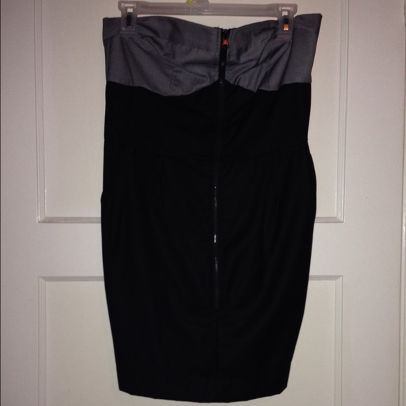 Black and grey strapless dress