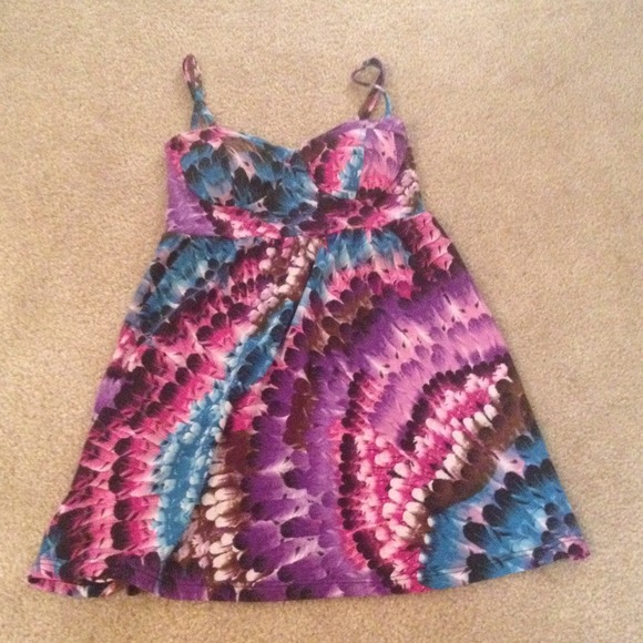 Tie dye feather print baby doll dress
