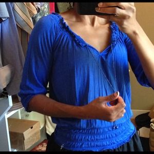 Gathered Peasant Blouse with 3/4 Length Sleeve