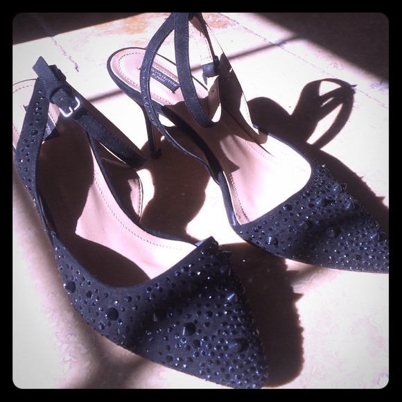 ZARA Spiked Pointed Ankle-strap heels - Picture 1 of 4