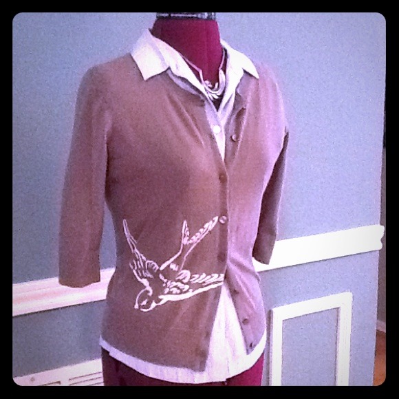 "SOLD" Tan Sparrow Print Cardigan