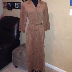 Long mocha brown suedish dress