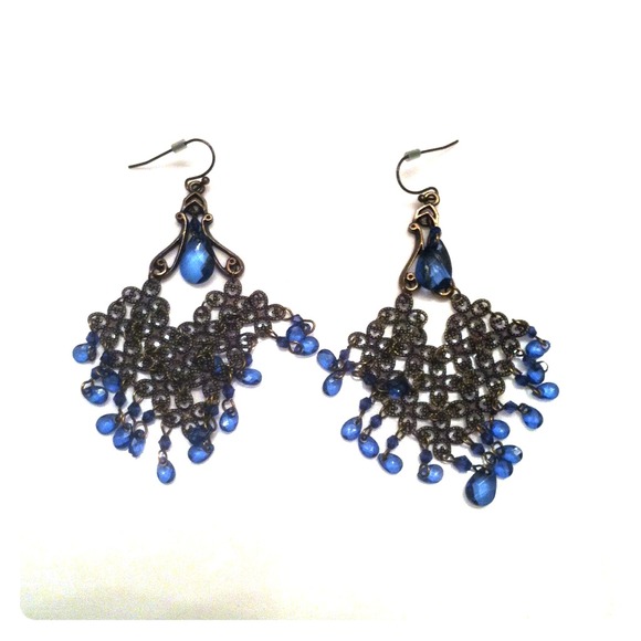 Blue stone chandelier earrings